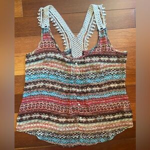 LADY DUTCH High Society Sheer Aztec sleeveless Crotchet Straps tank top Size L